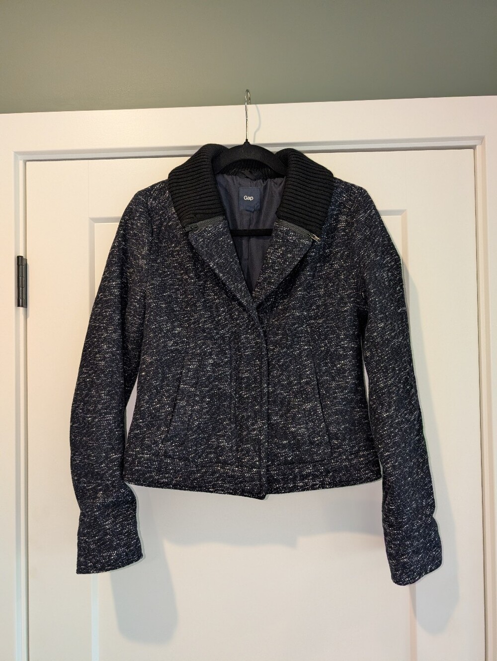 GAP Navy Blue Wool Blend Tweed Moto Style Jacket